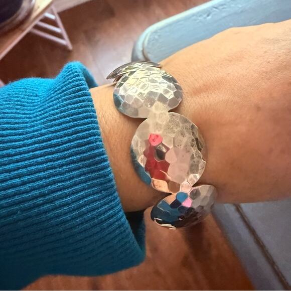 925 Sterling Silver Hammered Circles Cuff Bracelet - Picture 3 of 8